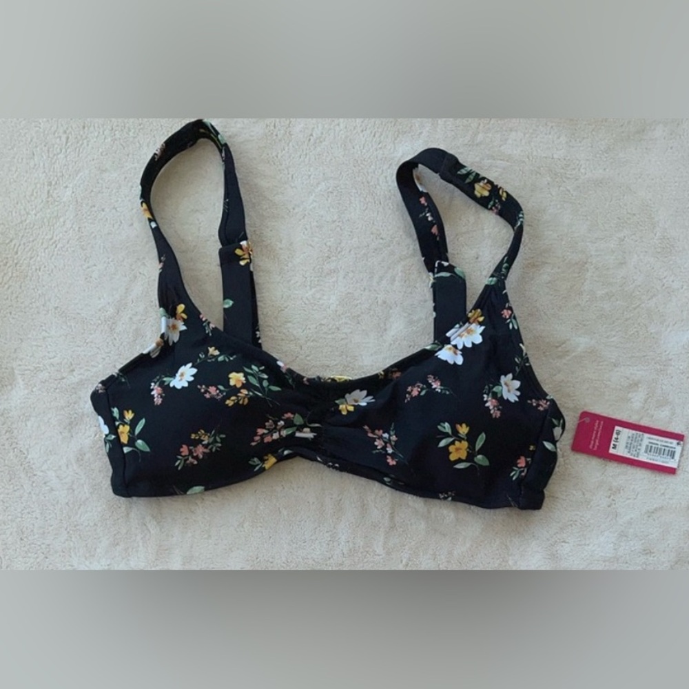 Xhilaration Swim Bikini TOP  Black & Floral Medium